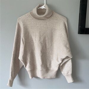 Philosophy Silver Metallic Beige Turtleneck Sweater with Batwing Sleeves